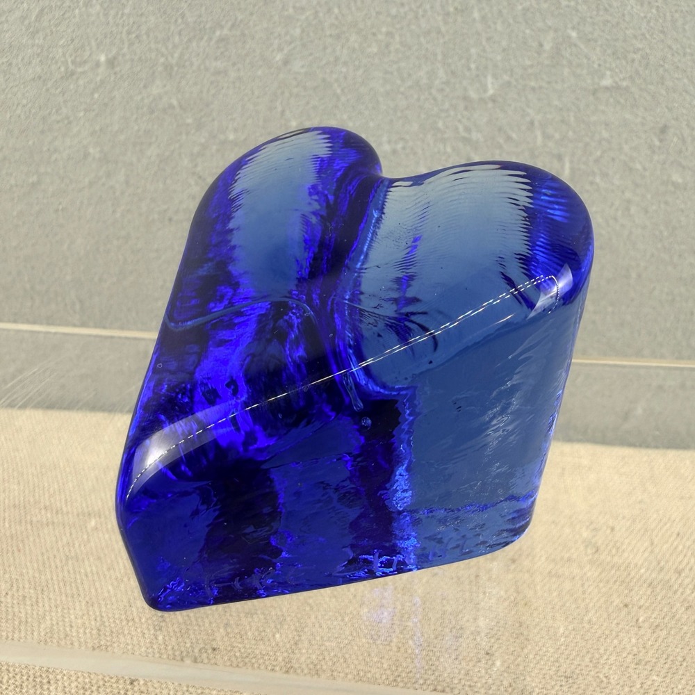 Fire and Light Glass Cobalt Blue Heart Paperweight Signed Recycled Glass